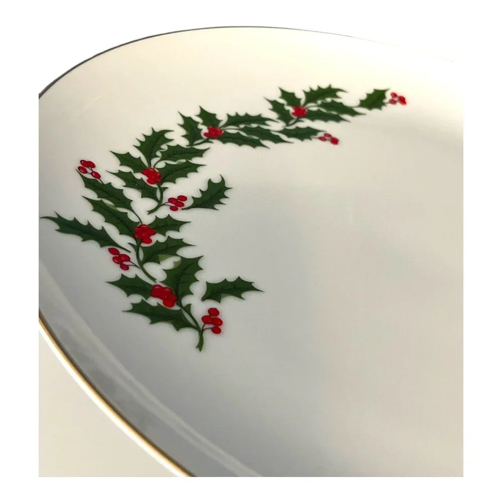 Vintage Christmas Pedestal Cake Plate | Holly & Berry Design | Made in Japan | 1
